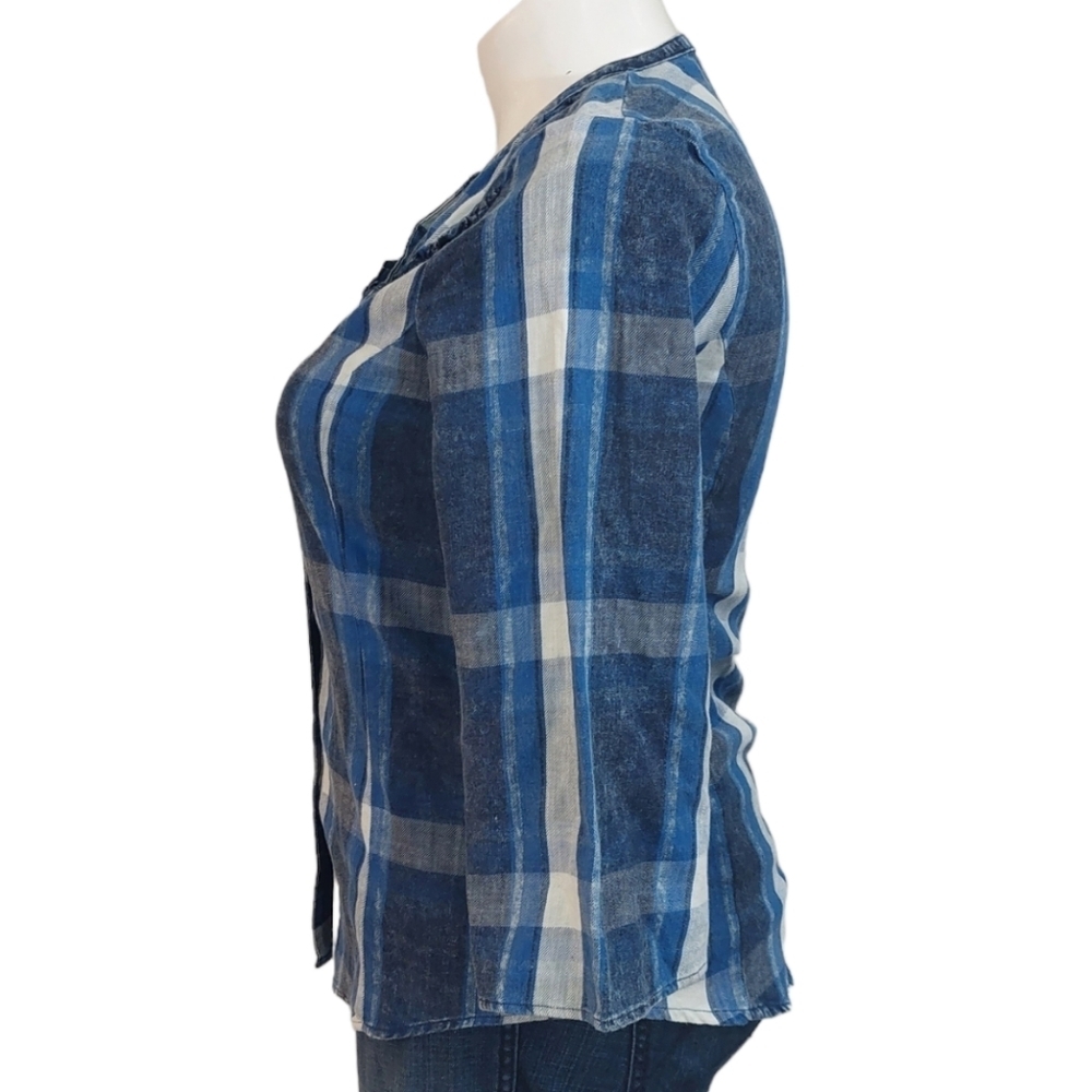 Reba Blue Flannel Blouse Sz M Snap Button Front 100% Cotton - Picture 4 of 12